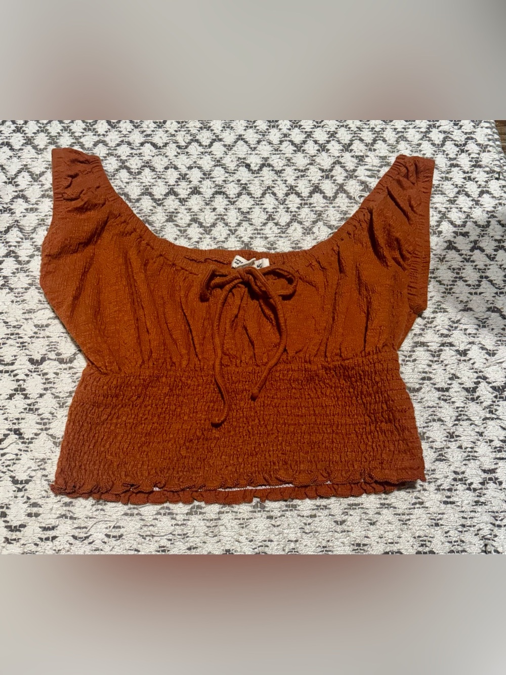 Billabong Rust Brown Smocked Tie-Front Crop Top